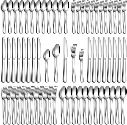 24 Piece Silverware Set with Steak Knives, Stainless Steel Flatware Set for 4 Food Grade Novelty Flatware Cutlery Utensil Set Include Knife Fork Spoon Mirror Polished Dishwasher Safe