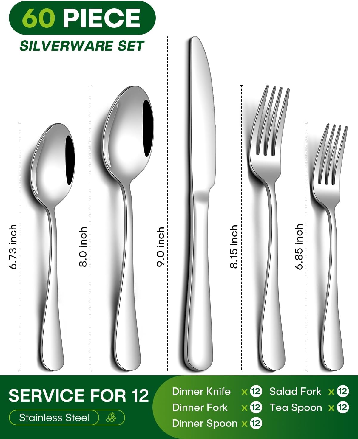 24 Piece Silverware Set with Steak Knives, Stainless Steel Flatware Set for 4 Food Grade Novelty Flatware Cutlery Utensil Set Include Knife Fork Spoon Mirror Polished Dishwasher Safe