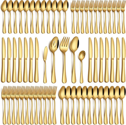 24 Piece Silverware Set with Steak Knives, Stainless Steel Flatware Set for 4 Food Grade Novelty Flatware Cutlery Utensil Set Include Knife Fork Spoon Mirror Polished Dishwasher Safe