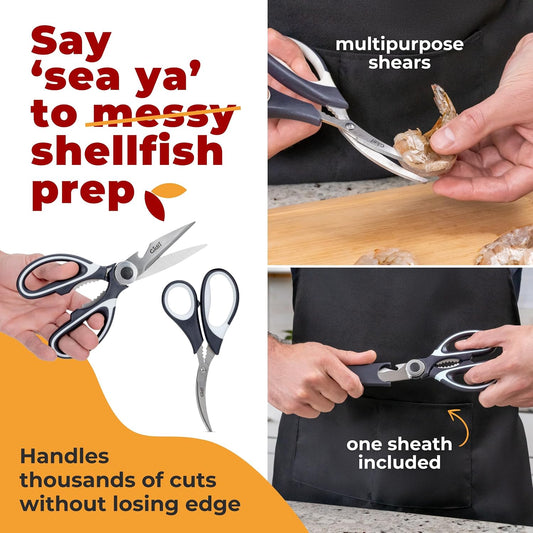 Kitchen Shears & Seafood Scissors Set - Lifetime Replace. Warranty* | Heavy Duty Utility Stainless Steel All Purpose Ultra Sharp Scissors for Meat, Poultry, Food & Cooking - Dishwasher Safe