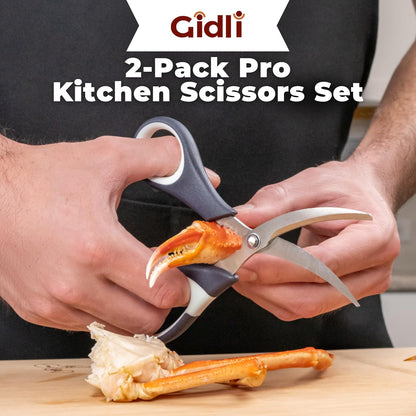 Kitchen Shears & Seafood Scissors Set - Lifetime Replace. Warranty* | Heavy Duty Utility Stainless Steel All Purpose Ultra Sharp Scissors for Meat, Poultry, Food & Cooking - Dishwasher Safe