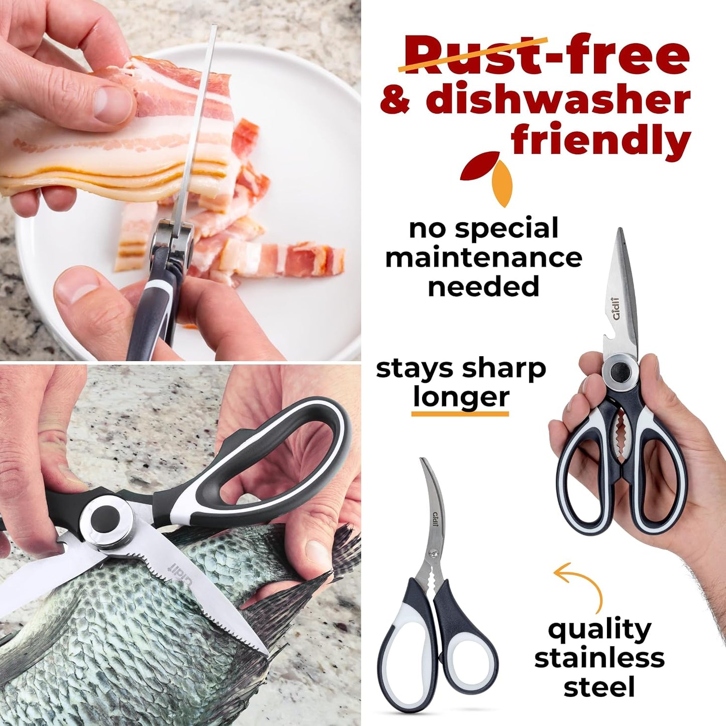 Kitchen Shears & Seafood Scissors Set - Lifetime Replace. Warranty* | Heavy Duty Utility Stainless Steel All Purpose Ultra Sharp Scissors for Meat, Poultry, Food & Cooking - Dishwasher Safe