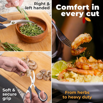 Kitchen Shears & Seafood Scissors Set - Lifetime Replace. Warranty* | Heavy Duty Utility Stainless Steel All Purpose Ultra Sharp Scissors for Meat, Poultry, Food & Cooking - Dishwasher Safe