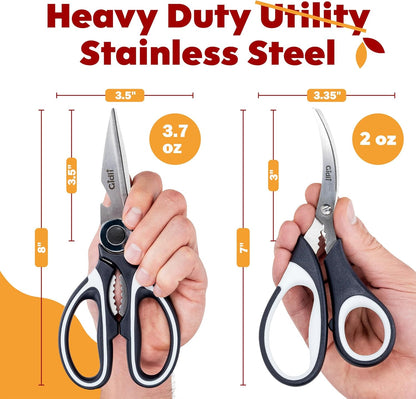 Kitchen Shears & Seafood Scissors Set - Lifetime Replace. Warranty* | Heavy Duty Utility Stainless Steel All Purpose Ultra Sharp Scissors for Meat, Poultry, Food & Cooking - Dishwasher Safe