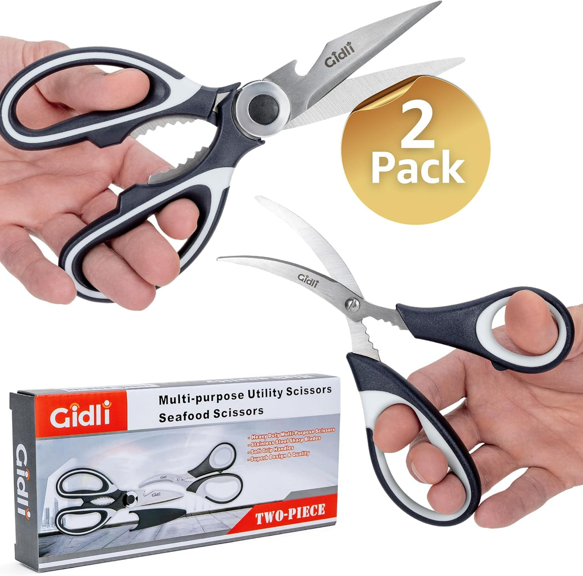 Kitchen Shears & Seafood Scissors Set - Lifetime Replace. Warranty* | Heavy Duty Utility Stainless Steel All Purpose Ultra Sharp Scissors for Meat, Poultry, Food & Cooking - Dishwasher Safe