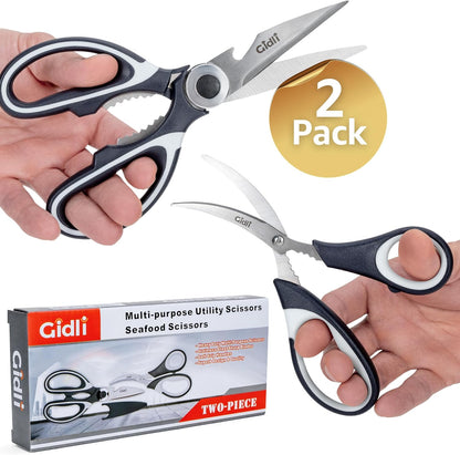 Kitchen Shears & Seafood Scissors Set - Lifetime Replace. Warranty* | Heavy Duty Utility Stainless Steel All Purpose Ultra Sharp Scissors for Meat, Poultry, Food & Cooking - Dishwasher Safe