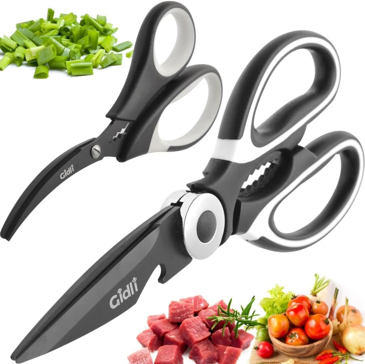 Kitchen Shears & Seafood Scissors Set - Lifetime Replace. Warranty* | Heavy Duty Utility Stainless Steel All Purpose Ultra Sharp Scissors for Meat, Poultry, Food & Cooking - Dishwasher Safe