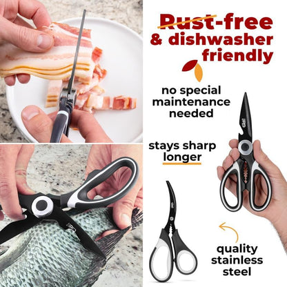 Kitchen Shears & Seafood Scissors Set - Lifetime Replace. Warranty* | Heavy Duty Utility Stainless Steel All Purpose Ultra Sharp Scissors for Meat, Poultry, Food & Cooking - Dishwasher Safe