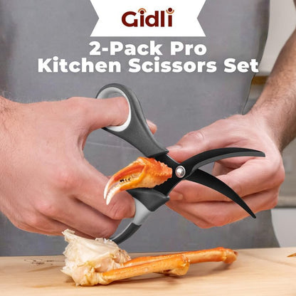 Kitchen Shears & Seafood Scissors Set - Lifetime Replace. Warranty* | Heavy Duty Utility Stainless Steel All Purpose Ultra Sharp Scissors for Meat, Poultry, Food & Cooking - Dishwasher Safe
