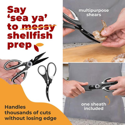 Kitchen Shears & Seafood Scissors Set - Lifetime Replace. Warranty* | Heavy Duty Utility Stainless Steel All Purpose Ultra Sharp Scissors for Meat, Poultry, Food & Cooking - Dishwasher Safe