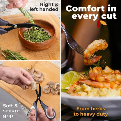 Kitchen Shears & Seafood Scissors Set - Lifetime Replace. Warranty* | Heavy Duty Utility Stainless Steel All Purpose Ultra Sharp Scissors for Meat, Poultry, Food & Cooking - Dishwasher Safe