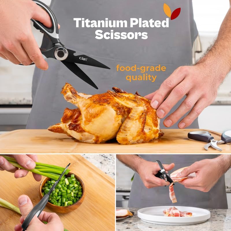Kitchen Shears & Seafood Scissors Set - Lifetime Replace. Warranty* | Heavy Duty Utility Stainless Steel All Purpose Ultra Sharp Scissors for Meat, Poultry, Food & Cooking - Dishwasher Safe