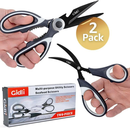 Kitchen Shears & Seafood Scissors Set - Lifetime Replace. Warranty* | Heavy Duty Utility Stainless Steel All Purpose Ultra Sharp Scissors for Meat, Poultry, Food & Cooking - Dishwasher Safe