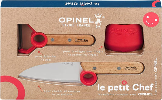 Le Petit Chef Complete 3 Piece Kitchen Set, Chef Knife with Rounded Tip, Fingers Guard, Peeler, For Children and Teaching Food Prep and Kitchen Safety, Made in France