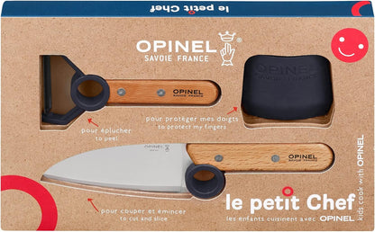Le Petit Chef Complete 3 Piece Kitchen Set, Chef Knife with Rounded Tip, Fingers Guard, Peeler, For Children and Teaching Food Prep and Kitchen Safety, Made in France