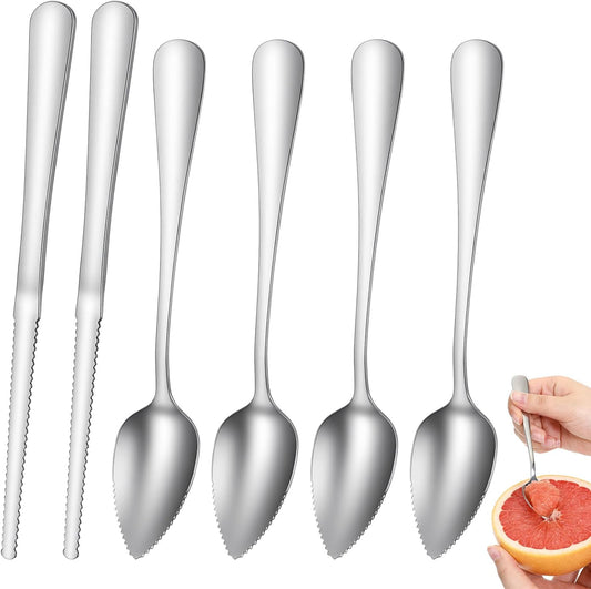 6Pcs Grapefruit Spoon, Grapefruit Spoon Knife Set with Serrat Edge | Stainless Steel Fruit Knife for Citrus Lemon Kiwi Orange Pitaya Avocado