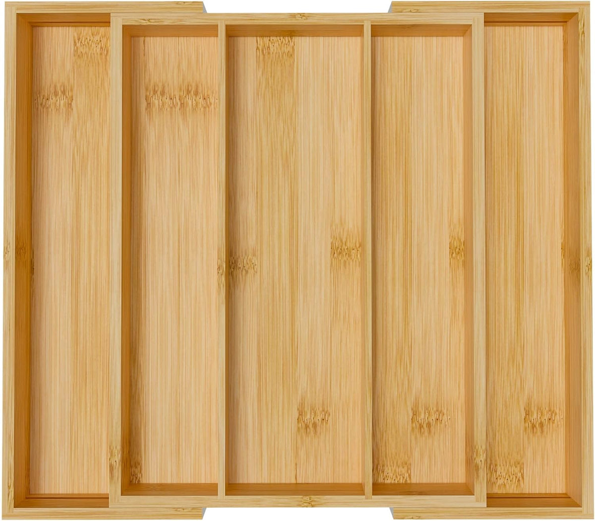 Bamboo Utensil Organizer Cutlery Organizer - Expandable 5 Slots Multipurpose Kitchen Drawer Organizer for Large Cooking Utensils, Baking Tools, Knife Set W13.7"-19.9" x L17.6" X H2.5"(Yellow)