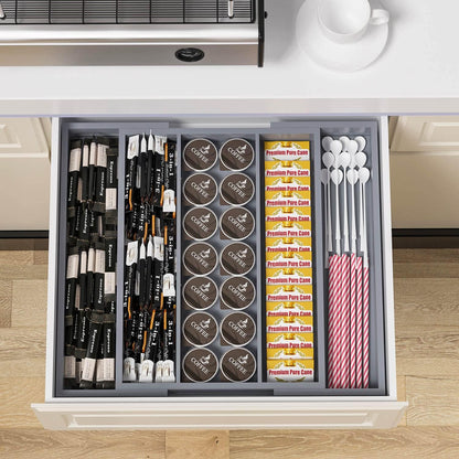 Bamboo Utensil Organizer Cutlery Organizer - Expandable 5 Slots Multipurpose Kitchen Drawer Organizer for Large Cooking Utensils, Baking Tools, Knife Set W13.7"-19.9" x L17.6" X H2.5"(Yellow)