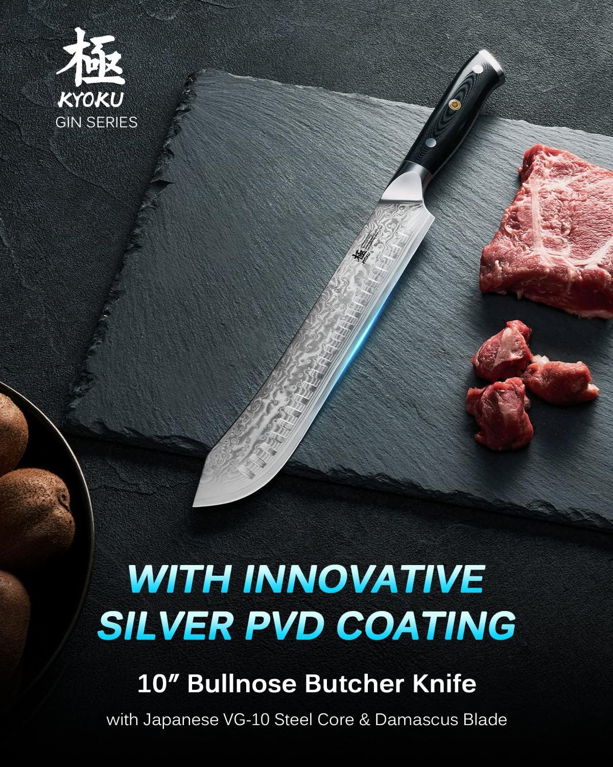 Gin Series Boning Knife, 7" Butcher Knife, Japanese VG10 Damascus Stainless Steel Kitchen Knife with Silver Ion Blade G10 Handle Mosaic Pin, Multipurpose Fillet Knife for Meat Fish & More
