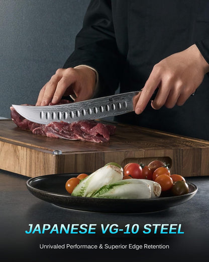 Gin Series Boning Knife, 7" Butcher Knife, Japanese VG10 Damascus Stainless Steel Kitchen Knife with Silver Ion Blade G10 Handle Mosaic Pin, Multipurpose Fillet Knife for Meat Fish & More