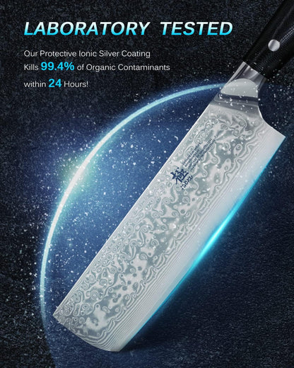 Gin Series Boning Knife, 7" Butcher Knife, Japanese VG10 Damascus Stainless Steel Kitchen Knife with Silver Ion Blade G10 Handle Mosaic Pin, Multipurpose Fillet Knife for Meat Fish & More