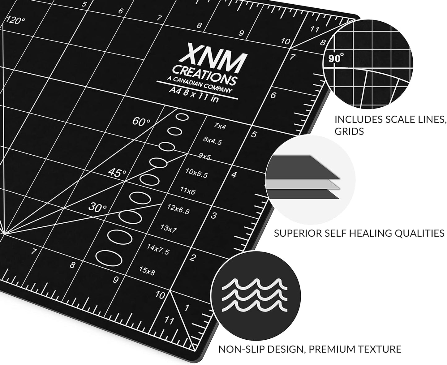 XNM Premium Self Healing Cutting Mat - 12 Inches by 18 inches - A3, 3 Layer Quality PVC Construction - Dual Sided, Imperial and Metric Grid Lines - Perfect for Cutting, Sewing, and Crafts