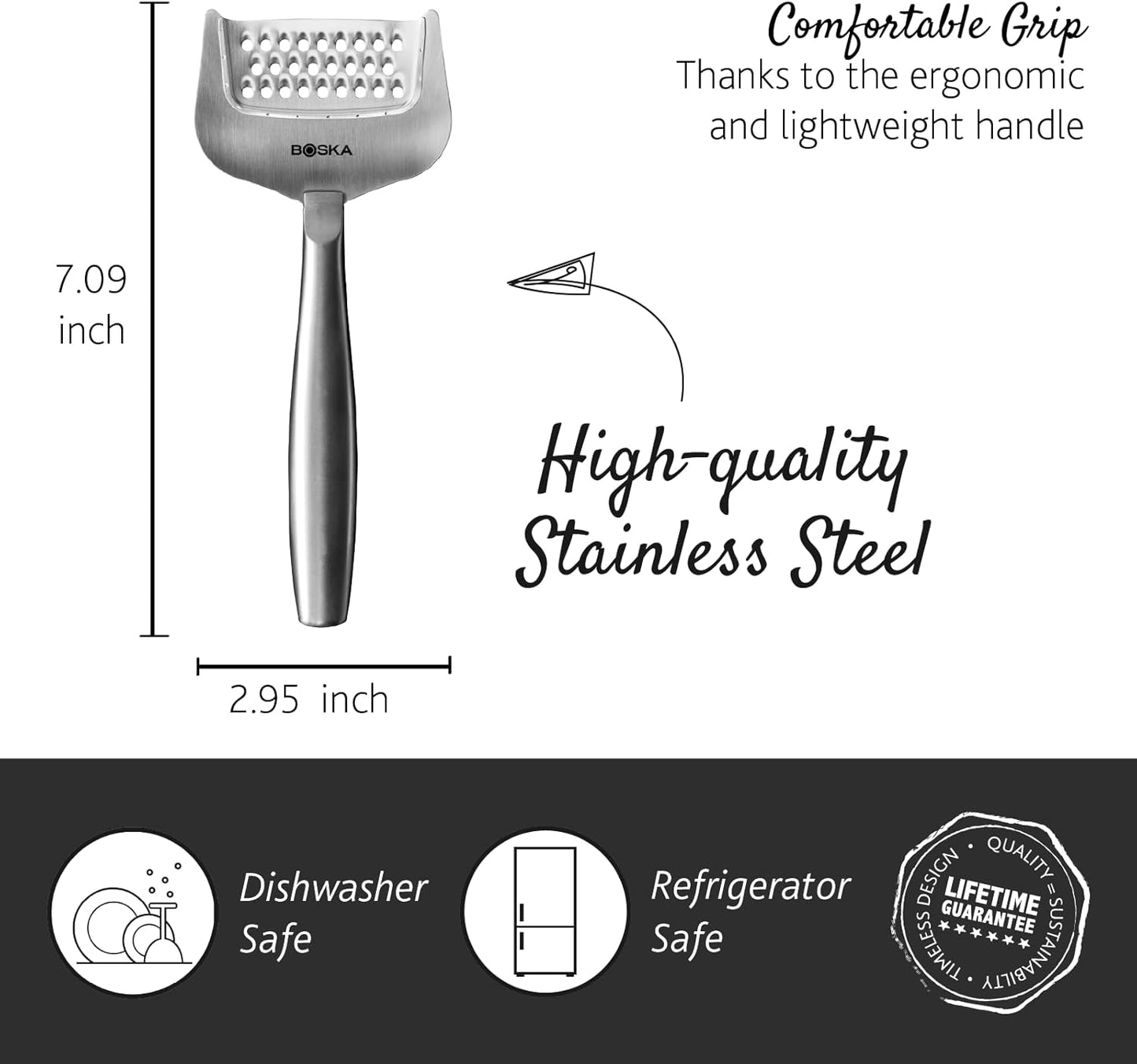 Stainless Steel Grater - Cheese Grater Copenhagen Best for Hard Cheese, Citrus, and Vegetables - Multifunctional Rust-Proof Shredder - Manual Handheld - 10 Year Warranty