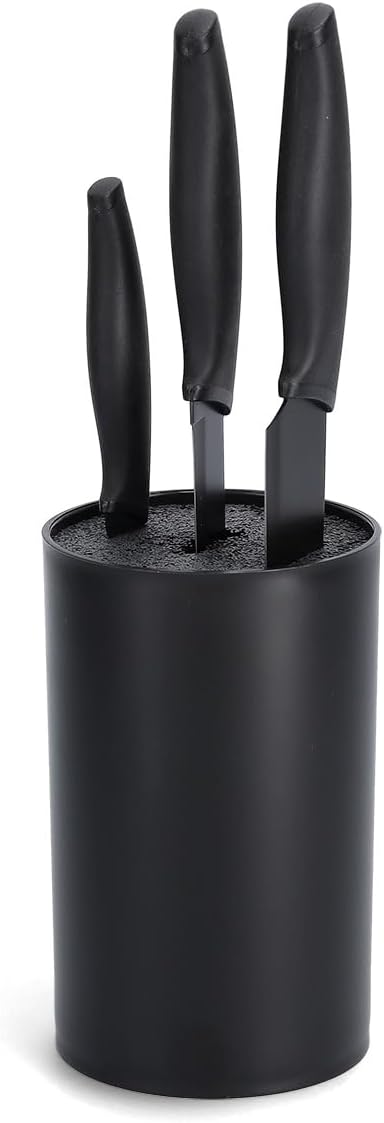 Round Knife Block with Brush Insert, Plastic, Black