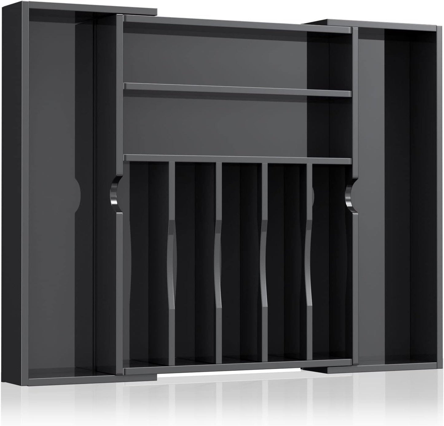 Expandable Kitchen Drawer Organizer for Flatware and Utensils,Black Acrylic Adjustable Silverware Tray for Drawer,Office,Bathroom Supplies-9 Compartments