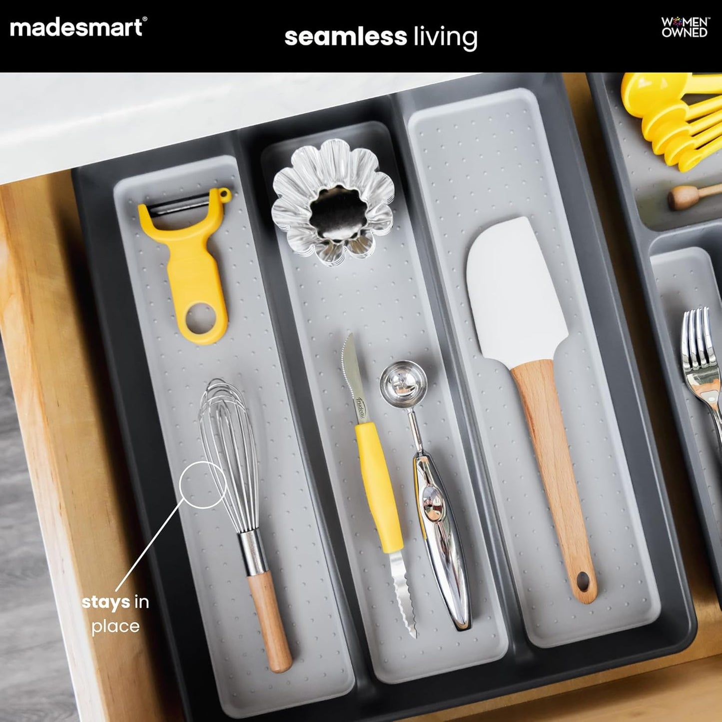 Classic Utensil Tray - Granite | CLASSIC COLLECTION | 3-Compartments | Kitchen Organizer | Non-slip Lining and Rubber Feet | Easy to Clean | BPA-Free Large