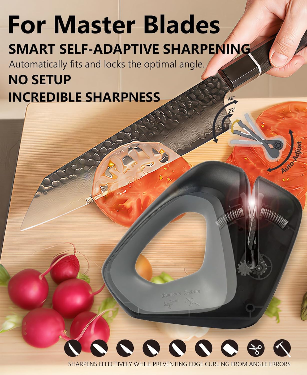 Cold-Grinding Knife Sharpener | Auto-Angle No-Assembly Tool for Home Kitchen