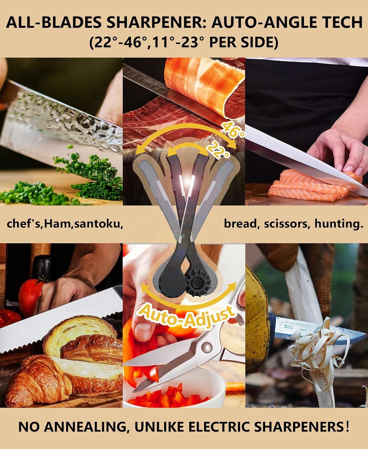 Cold-Grinding Knife Sharpener | Auto-Angle No-Assembly Tool for Home Kitchen