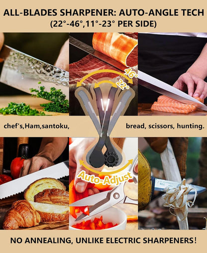 Cold-Grinding Knife Sharpener | Auto-Angle No-Assembly Tool for Home Kitchen