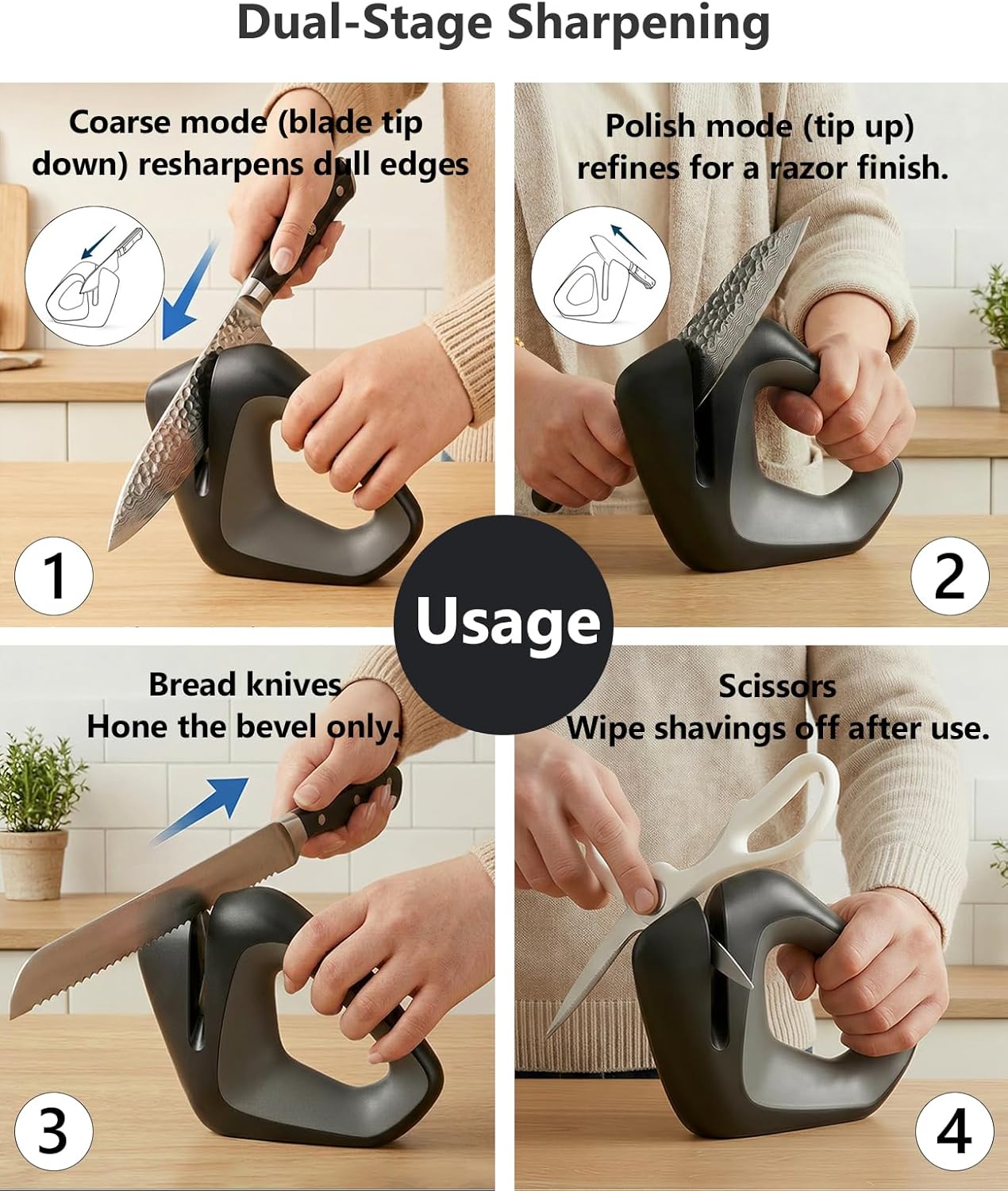 Cold-Grinding Knife Sharpener | Auto-Angle No-Assembly Tool for Home Kitchen