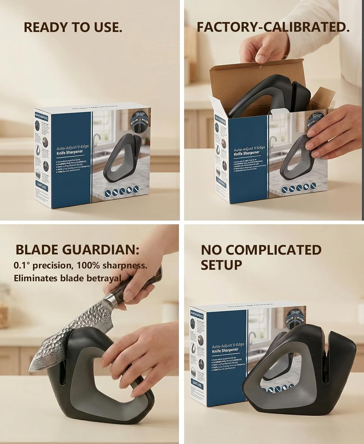 Cold-Grinding Knife Sharpener | Auto-Angle No-Assembly Tool for Home Kitchen