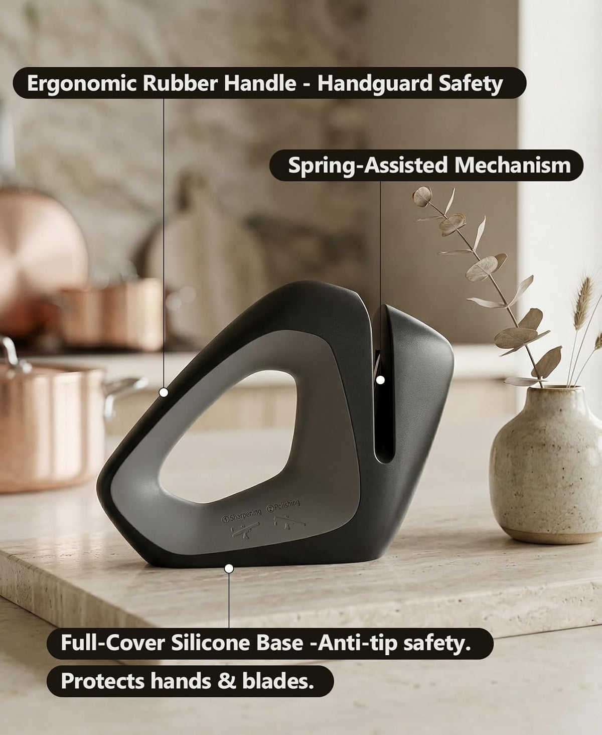 Cold-Grinding Knife Sharpener | Auto-Angle No-Assembly Tool for Home Kitchen