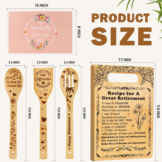 Retirement Gift for Woman 2026,Cutting Board Set Retrement Gift for Teacher | Recipe for a Great Retirement,Leaving Going Away Farewell Gifts for Retired Colleague Leader Nurse Friend Coworker
