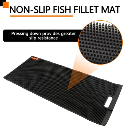 32 Inch Non Slip Fish Fillet Mat with 7 inch Fillet Knife and Fish Scaler | Heavy Duty Rollable Fish Bait Cutting Board Large Size Fish Cleaning Mat with 7 inch Fillet Knife and Fish Scaler