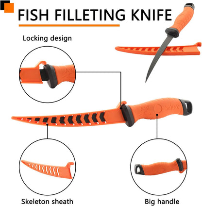 32 Inch Non Slip Fish Fillet Mat with 7 inch Fillet Knife and Fish Scaler | Heavy Duty Rollable Fish Bait Cutting Board Large Size Fish Cleaning Mat with 7 inch Fillet Knife and Fish Scaler