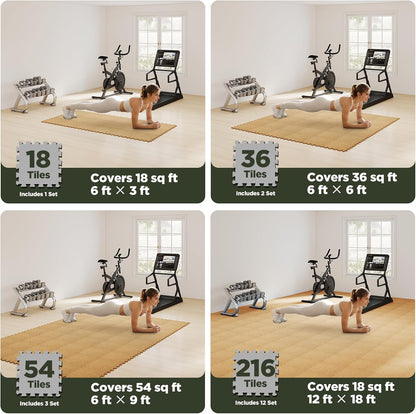 18 PCS Gym Floor Mat, EVA Foam Puzzle Gym Mat, High-Density Interlocking Foam Floor Tiles for Home Gym, Play Workout Garage Kitchen Flooring 12.6"x12.6"x0.4"
