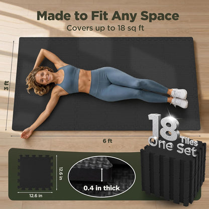 18 PCS Gym Floor Mat, EVA Foam Puzzle Gym Mat, High-Density Interlocking Foam Floor Tiles for Home Gym, Play Workout Garage Kitchen Flooring 12.6"x12.6"x0.4"