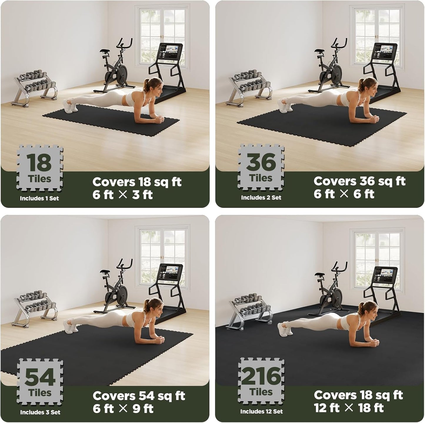 18 PCS Gym Floor Mat, EVA Foam Puzzle Gym Mat, High-Density Interlocking Foam Floor Tiles for Home Gym, Play Workout Garage Kitchen Flooring 12.6"x12.6"x0.4"