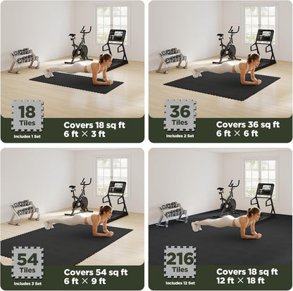 18 PCS Gym Floor Mat, EVA Foam Puzzle Gym Mat, High-Density Interlocking Foam Floor Tiles for Home Gym, Play Workout Garage Kitchen Flooring 12.6"x12.6"x0.4"
