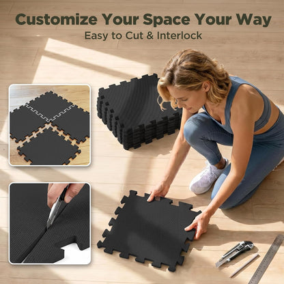 18 PCS Gym Floor Mat, EVA Foam Puzzle Gym Mat, High-Density Interlocking Foam Floor Tiles for Home Gym, Play Workout Garage Kitchen Flooring 12.6"x12.6"x0.4"