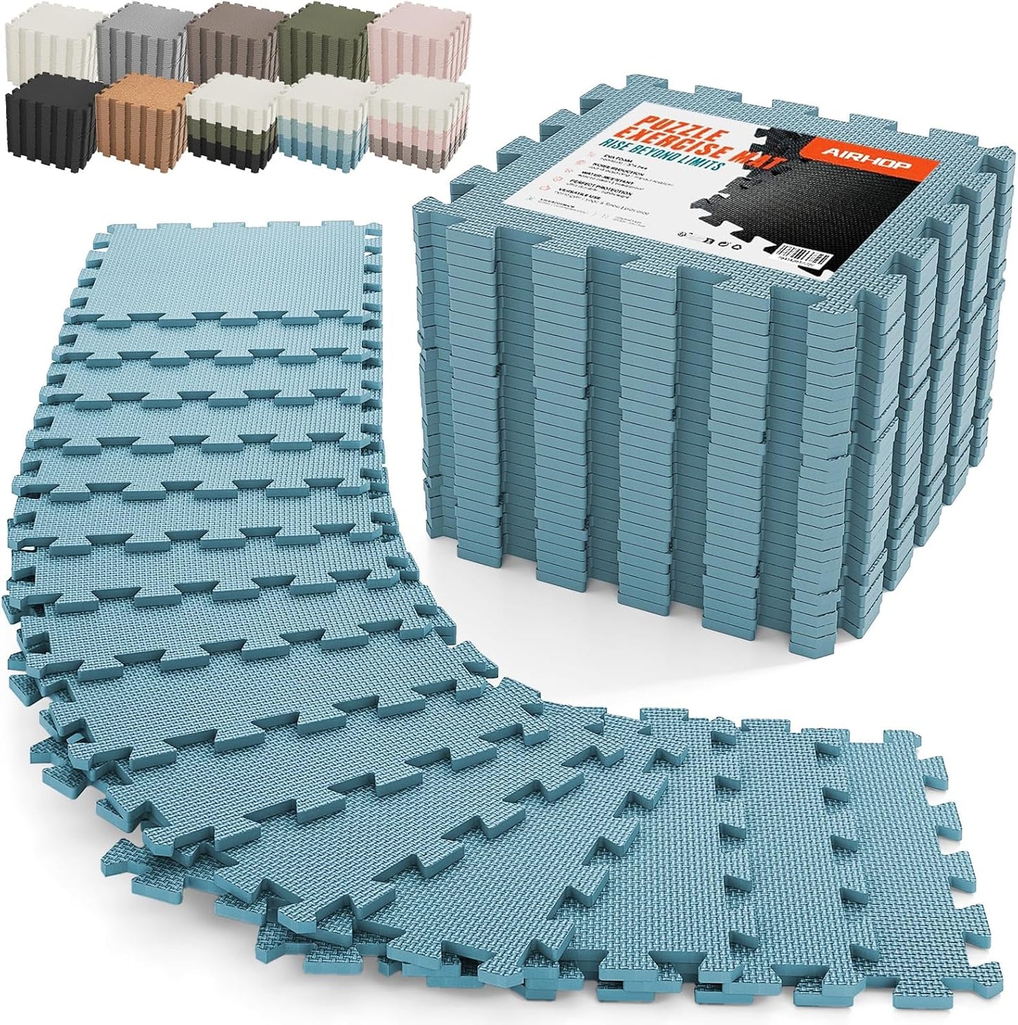 18 PCS Gym Floor Mat, EVA Foam Puzzle Gym Mat, High-Density Interlocking Foam Floor Tiles for Home Gym, Play Workout Garage Kitchen Flooring 12.6"x12.6"x0.4"
