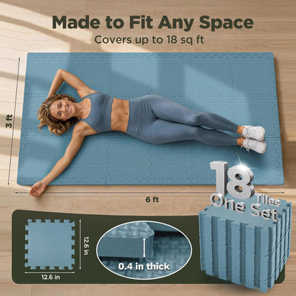 18 PCS Gym Floor Mat, EVA Foam Puzzle Gym Mat, High-Density Interlocking Foam Floor Tiles for Home Gym, Play Workout Garage Kitchen Flooring 12.6"x12.6"x0.4"
