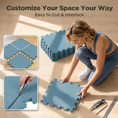 18 PCS Gym Floor Mat, EVA Foam Puzzle Gym Mat, High-Density Interlocking Foam Floor Tiles for Home Gym, Play Workout Garage Kitchen Flooring 12.6"x12.6"x0.4"