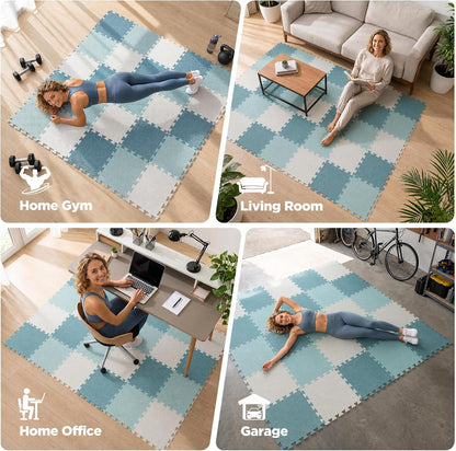 18 PCS Gym Floor Mat, EVA Foam Puzzle Gym Mat, High-Density Interlocking Foam Floor Tiles for Home Gym, Play Workout Garage Kitchen Flooring 12.6"x12.6"x0.4"