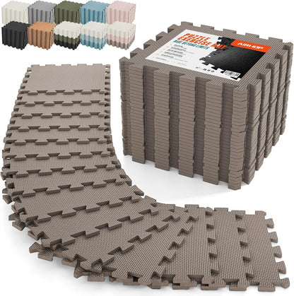 18 PCS Gym Floor Mat, EVA Foam Puzzle Gym Mat, High-Density Interlocking Foam Floor Tiles for Home Gym, Play Workout Garage Kitchen Flooring 12.6"x12.6"x0.4"