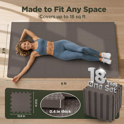 18 PCS Gym Floor Mat, EVA Foam Puzzle Gym Mat, High-Density Interlocking Foam Floor Tiles for Home Gym, Play Workout Garage Kitchen Flooring 12.6"x12.6"x0.4"